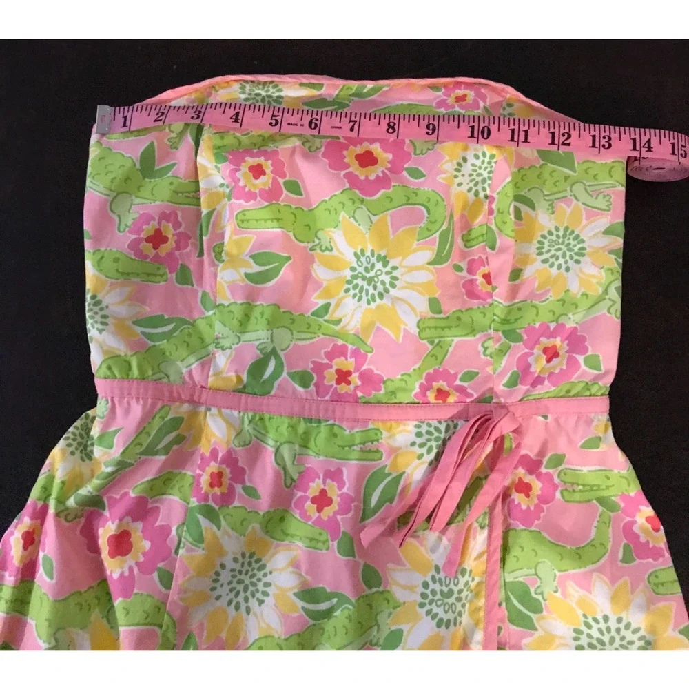 Vintage Lilly Pulitzer White Label Strapless Alligator Floral Dress Size 4 - Picture 8 of 11